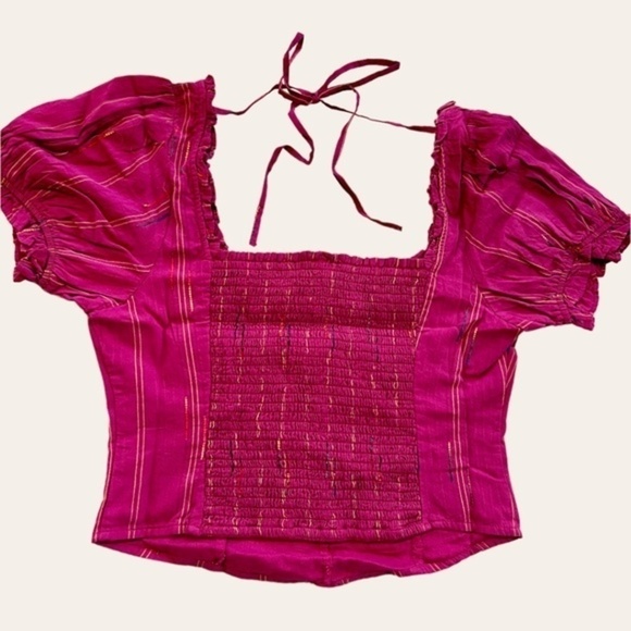 FREE PEOPLE Seratonin Corset-Inspired Colorful Thread Cotton Top NWT/MD - Picture 10 of 12